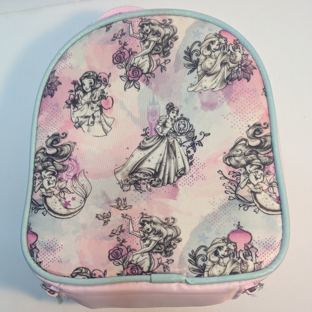 Disney‎ Princess Child's All Over Print Insulated Zipper Lunch Bag Pink Sparkle